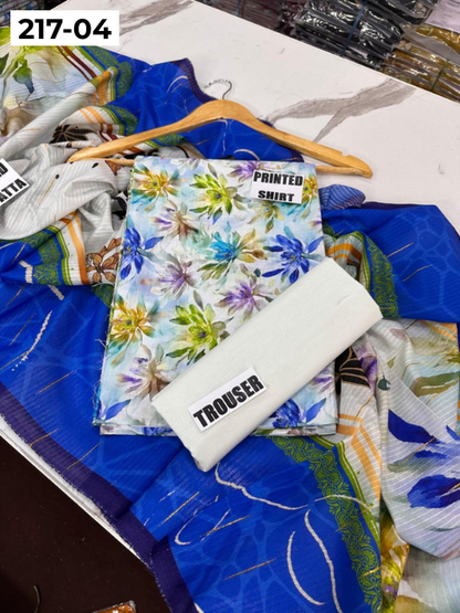VOL 217 | DS 04 | BinSaeed LAWN DIGITAL PRINTED BANADORA LAWN SHIRT PLAIN TROUSER TARKASHI FANCY DUPATTA