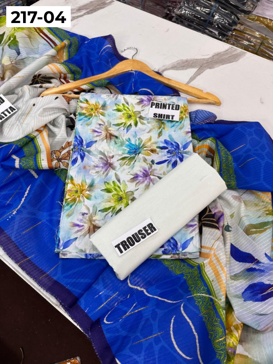 VOL 217 | DS 04 | BinSaeed LAWN DIGITAL PRINTED BANADORA LAWN SHIRT PLAIN TROUSER TARKASHI FANCY DUPATTA