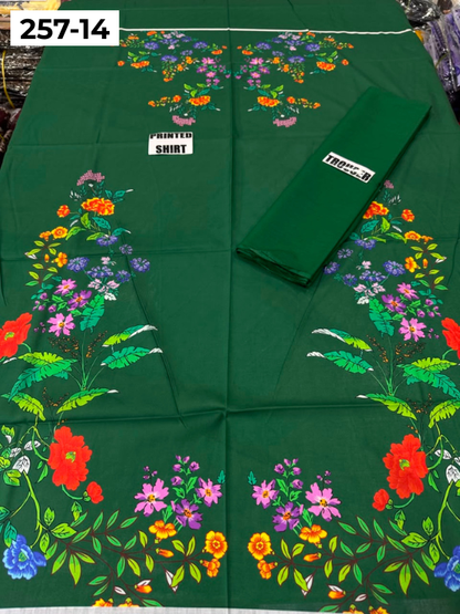 VOL 257 | DS 14 | PRINTED HIT CODES LAWN 2PC | DIGITAL PRINTED LAWN SHIRT, PLAIN COTTON TROUSER