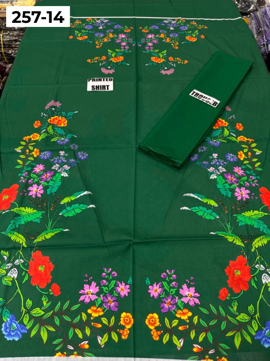 VOL 257 | DS 14 | PRINTED HIT CODES LAWN 2PC | DIGITAL PRINTED LAWN SHIRT, PLAIN COTTON TROUSER