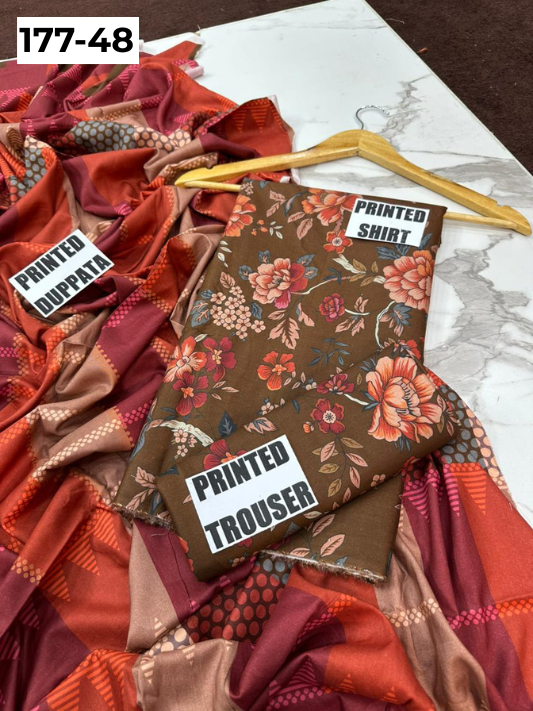 VOL 177 | DS 48 | DIGITAL PRINTED LINEN 3PC LINEN DUPATTA