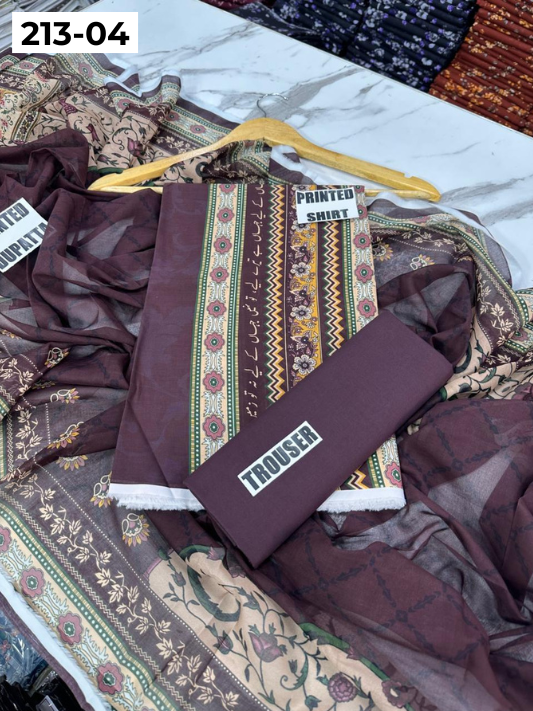 VOL 213 | DS 04 | SHANAYA LAWN DIGITAL PRINTED LAWN SHIRT PLAIN TROUSER VOIL LAWN DUPATTA