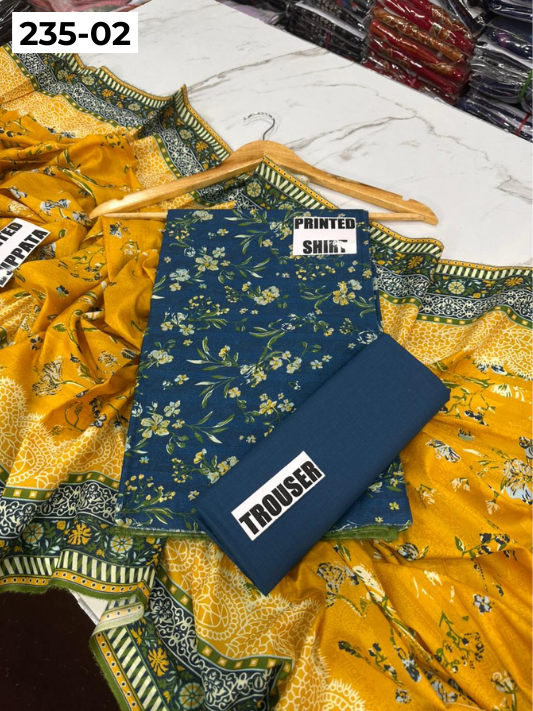 VOL 235 | DS 02 | Mirha LAWN |  DIGITAL PRINTED LAWN 3PC PRINTED LAWN SHIRT PLAIN TROUSER PRINTED LAWN DUPATTA