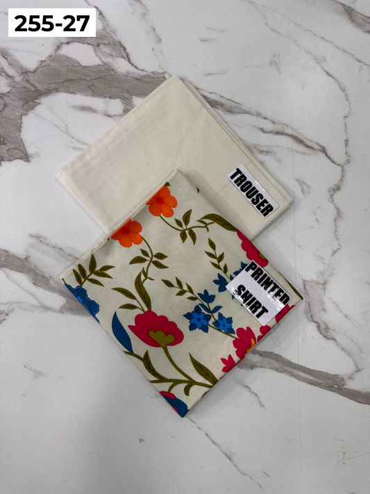 VOL 255 | DS 27 | PRINTED HIT CODES LAWN 2PC | DIGITAL PRINTED LAWN SHIRT PLAIN COTTON TROUSER
