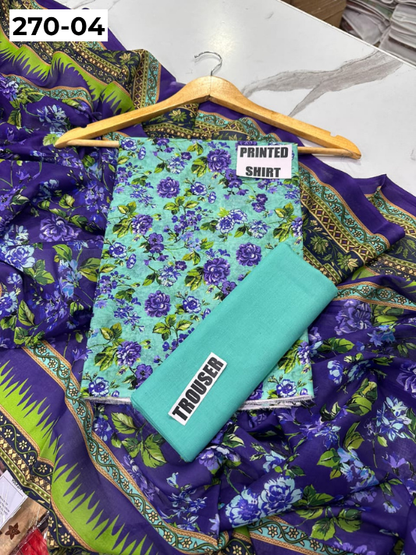 VOL 270 | DS 04 | Mirha LAWN |  DIGITAL PRINTED LAWN 3PC PRINTED LAWN SHIRT PLAIN TROUSER PRINTED LAWN DUPATTA