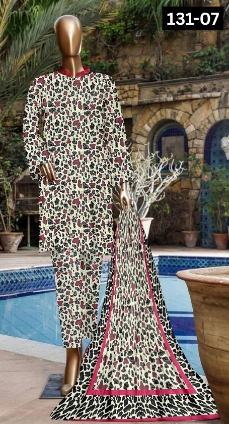 VOL 131 | DS 07 | DIGITAL PRINTED BANADORA LAWN 3PC VOIL LAWN DUPATTA