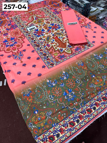 VOL 257 | DS 04 | PRINTED HIT CODES LAWN 2PC | DIGITAL PRINTED LAWN SHIRT, PLAIN COTTON TROUSER