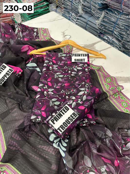 VOL 230 | DS 08 | DIGITAL PRINTED DOBBY LAWN 3PC TANA DORA LAWN DUPATTA