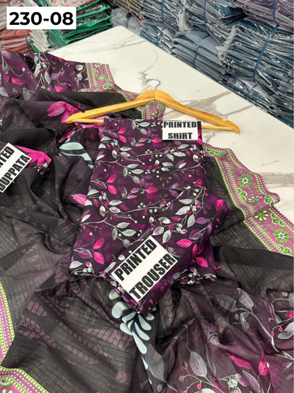 VOL 230 | DS 08 | DIGITAL PRINTED DOBBY LAWN 3PC TANA DORA LAWN DUPATTA