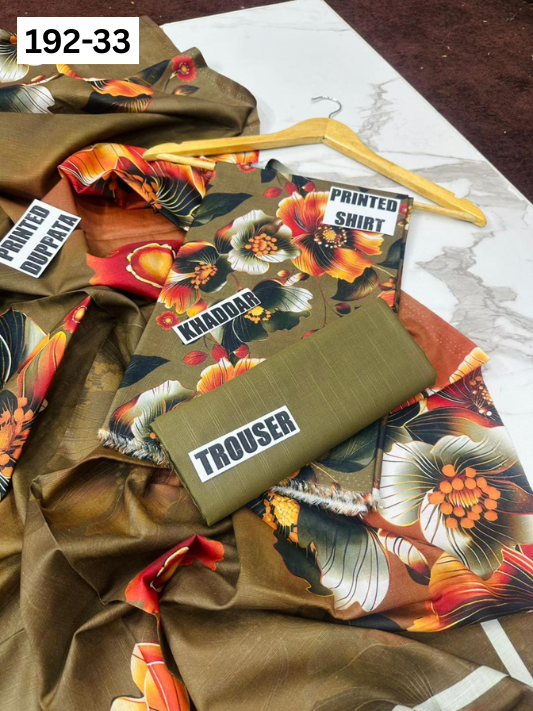 VOL 192 | DS 33 | DIGITAL PRINTED KHADDAR 3PC DYED TROUSER