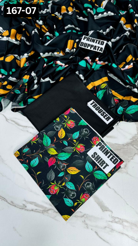 VOL 167 | DS 07 | DIGITAL PRINTED LINEN 3PC LINEN DUPATTA