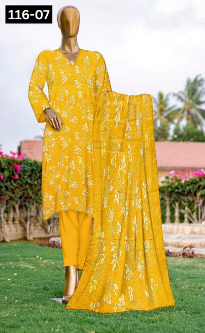 VOL 116 | DS 07 | DIGITAL PRINTED LAWN 3PC DYED TROUSER VOIL LAWN DUPATTA