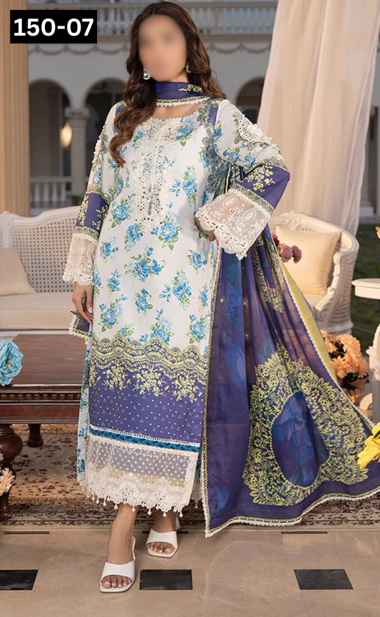 VOL 150 | DS 07 | DIGITAL PRINTED LINEN 3PC LINEN DUPATTA