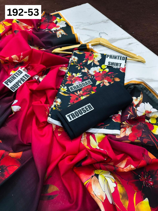 VOL 192 | DS 53 | DIGITAL PRINTED KHADDAR 3PC DYED TROUSER