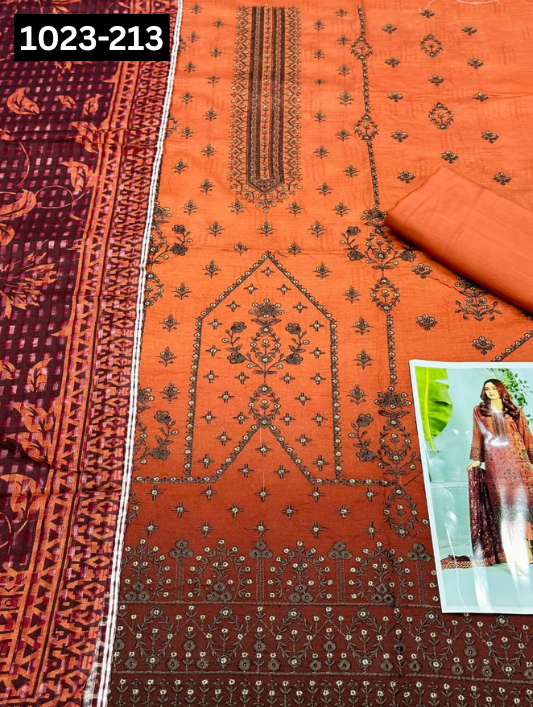 VOL 1023 | DS D213 | VISCOS PRINTED EMBROIDERED 3 PIECE