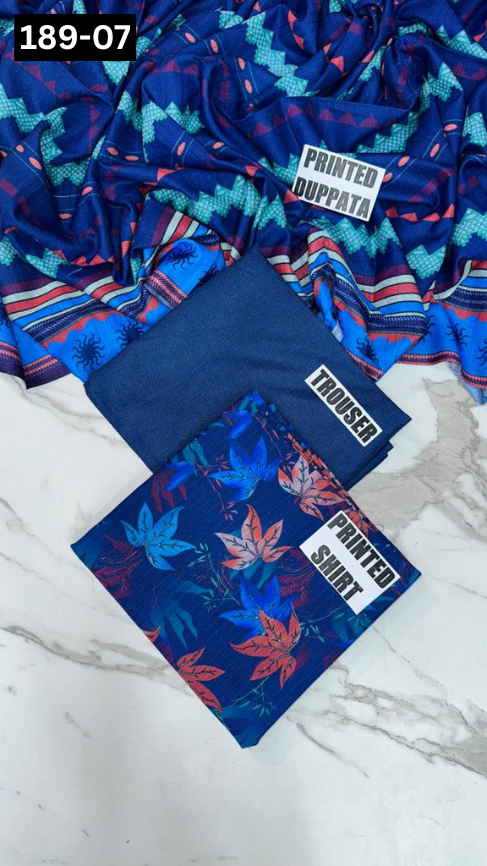 VOL 189 | DS 07 | DIGITAL PRINTED BANADORA DHANAK 3PC DYED TROUSER