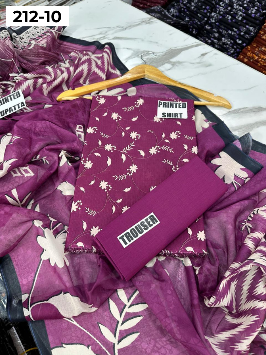 VOL 212 | DS 10 | DIGITAL PRINTED BANADORA LAWN SHIRT PLAIN TROUSER VOIL LAWN DUPATTA