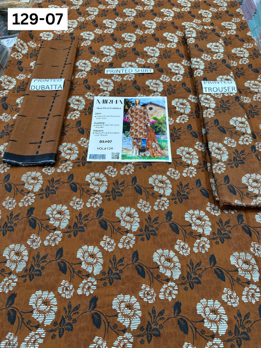 VOL 129 | DS 07 | DIGITAL PRINTED BANADORA LAWN 3PC VOIL LAWN DUPATTA