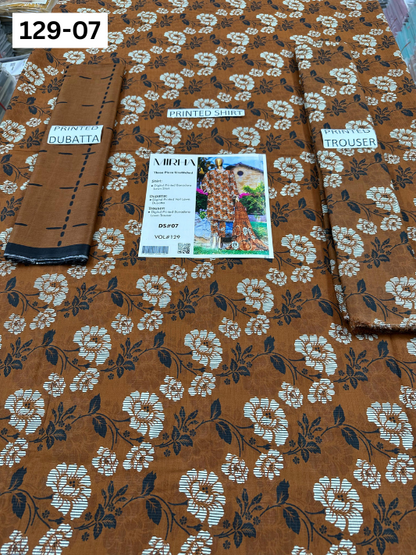 VOL 129 | DS 07 | DIGITAL PRINTED BANADORA LAWN 3PC VOIL LAWN DUPATTA