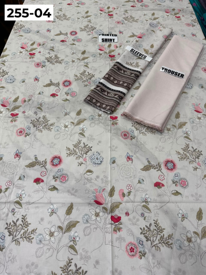 VOL 255 | DS 04 | PRINTED HIT CODES LAWN 2PC | DIGITAL PRINTED LAWN SHIRT PLAIN COTTON TROUSER