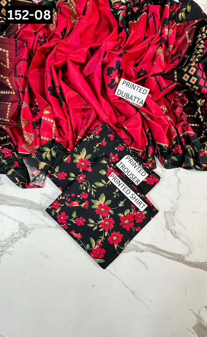 VOL 152 | DS 08 | DIGITAL PRINTED LINEN 3PC LINEN DUPATTA