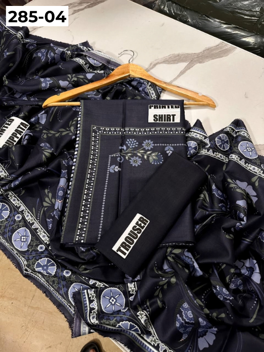 VOL 285 | DS 04 | NISHA BY SHANAYA | DIGITAL PRINTED 3PC STONE LINEN SHIRT, PRINTED TROUSER, PRINTED STONE LINEN DUPATTA