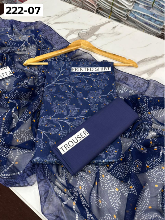 VOL 222 | DS 07 | BEECHTREE LAWN | DIGITAL PRINTED BANADORA LAWN SHIRT PLAIN TROUSER BAMBER CHIFFON DUPATTA