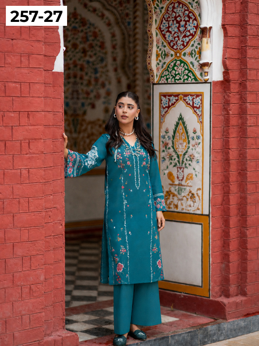 VOL 257 | DS 27 | PRINTED HIT CODES LAWN 2PC | DIGITAL PRINTED LAWN SHIRT, PLAIN COTTON TROUSER