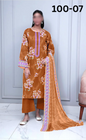 VOL 100 | DS 07 | DIGITAL PRINTED LAWN 3PC DYED TROUSER VOIL DUPATTA