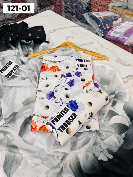 VOL 121 | DS 01 | DIGITAL PRINTED BANADORA LAWN 3PC VOIL LAWN DUPATTA