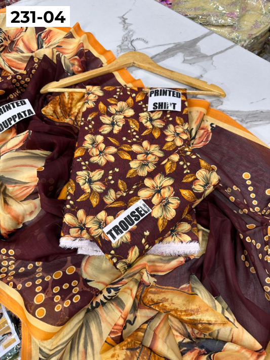 VOL 231 | DS 04 | Baroque LAWN |  DIGITAL PRINTED LAWN THREE PIECES BANADORA LAWN SHIRT VOIL LAWN DUPATTA