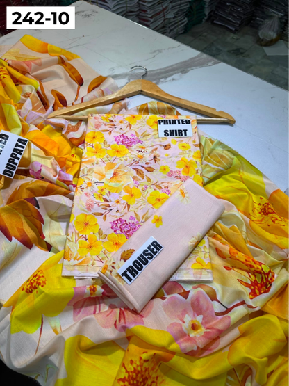 VOL 242 | DS 10 | MARIA B LAWN | 3PC DIGITAL PRINTED LAWN SHIRT, PRINTED TROUSER, PRINTED VOIL DUPATTA