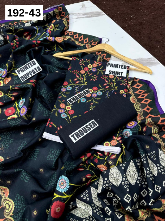 VOL 192 | DS 43 | DIGITAL PRINTED KHADDAR 3PC DYED TROUSER