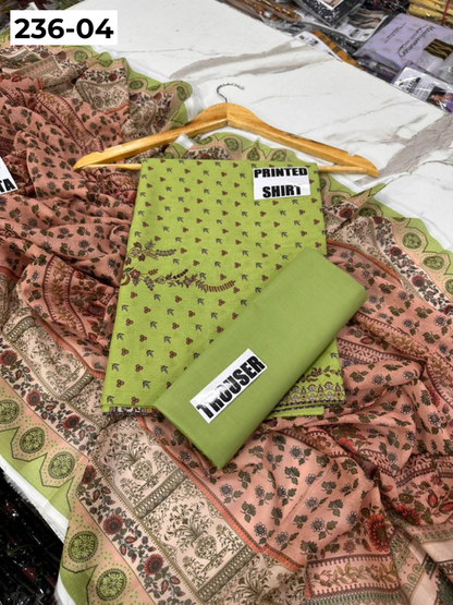 VOL 236 | DS 04 | MAUSUMMERY LAWN | DIGITAL PRINTED 3PC LAWN SHIRT PLAIN TROUSER PRINTED VOIL DUPATTA
