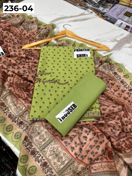 VOL 236 | DS 04 | MAUSUMMERY LAWN | DIGITAL PRINTED 3PC LAWN SHIRT PLAIN TROUSER PRINTED VOIL DUPATTA