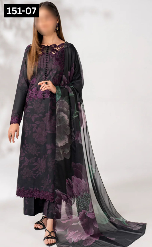 VOL 151 | DS 07 | DIGITAL PRINTED LINEN 3PC LINEN DUPATTA