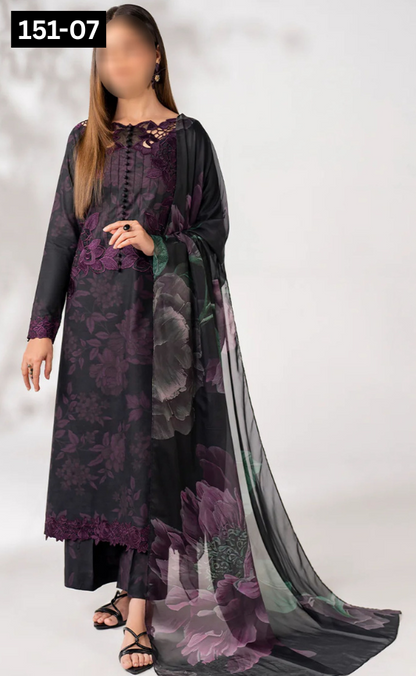 VOL 151 | DS 07 | DIGITAL PRINTED LINEN 3PC LINEN DUPATTA