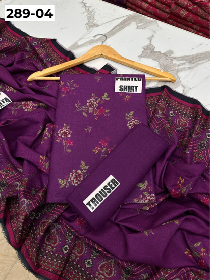 VOL 289 | DS 04 | PREMIUM DHANAK WINTER COLLECTON - DIGITAL PRINTED 3 PIECE SUIT | Printed Allover Shirt | Plain Dyed Matching Trouser | Printed Dupatta