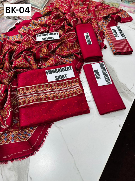 BAREEZE KARANDI | DS 04 | KARANDI EMBROIDERED 3PC WITH EMBROIDERED SHAWL