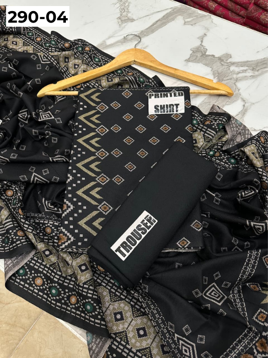 VOL 290 | DS 04 | PREMIUM DHANAK WINTER COLLECTON - DIGITAL PRINTED 3 PIECE SUIT | Printed Shirt with Neck Design | Plain Dyed Matching Trouser | Printed Dupatta