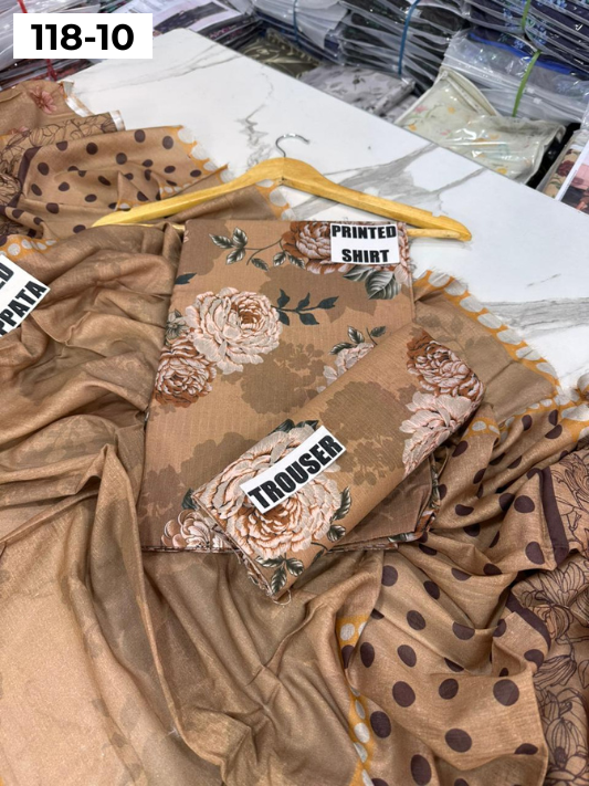 VOL 118 | DS 10 | DIGITAL PRINTED BANADORA LAWN 3PC VOIL LAWN DUPATTA