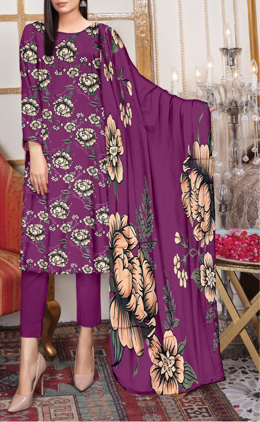 VOL 159 | DS 06 | DIGITAL PRINTED LINEN 3PC LINEN DUPATTA