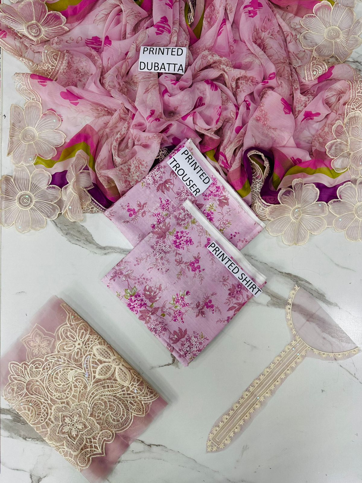 VOL 209 | DS 08 | LAWN 3PC PRINTED LAWN SHIRT ALONG WITH EMBROIDERED PATCHES PRINTED TROUSER EMBROIDERED DUPATTA