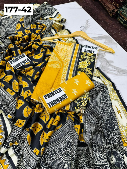 VOL 177 | DS 42 | DIGITAL PRINTED LINEN 3PC LINEN DUPATTA