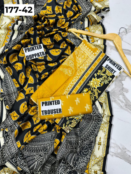 VOL 177 | DS 42 | DIGITAL PRINTED LINEN 3PC LINEN DUPATTA