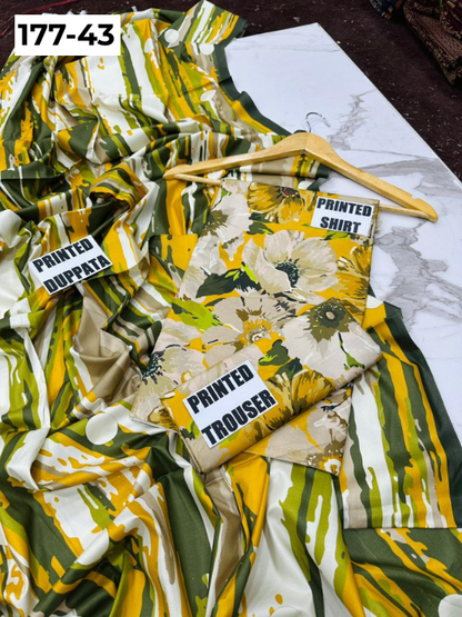 VOL 177 | DS 43 | DIGITAL PRINTED LINEN 3PC LINEN DUPATTA