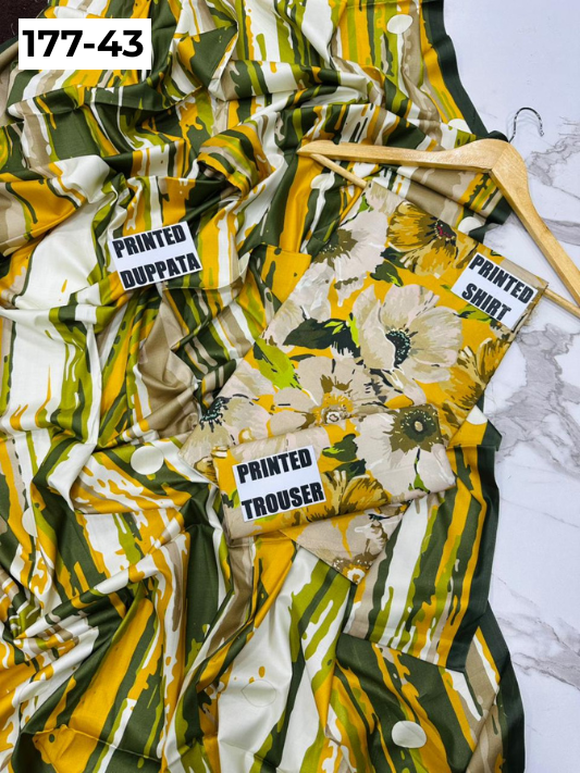 VOL 177 | DS 43 | DIGITAL PRINTED LINEN 3PC LINEN DUPATTA