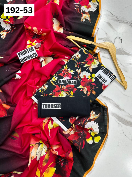 VOL 192 | DS 53 | DIGITAL PRINTED KHADDAR 3PC DYED TROUSER