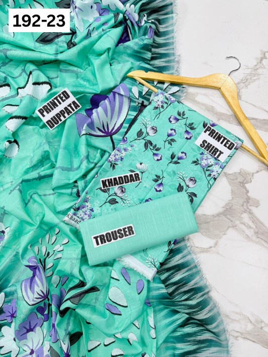 VOL 192 | DS 23 | DIGITAL PRINTED KHADDAR 3PC DYED TROUSER