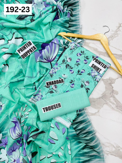 VOL 192 | DS 23 | DIGITAL PRINTED KHADDAR 3PC DYED TROUSER